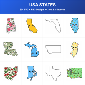 Cute USA States SVG bundle included in the Mega Bundle