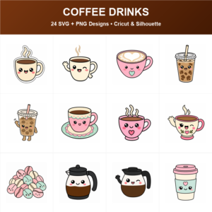 Cute Coffee Drinks SVG bundle included in the Mega Bundle