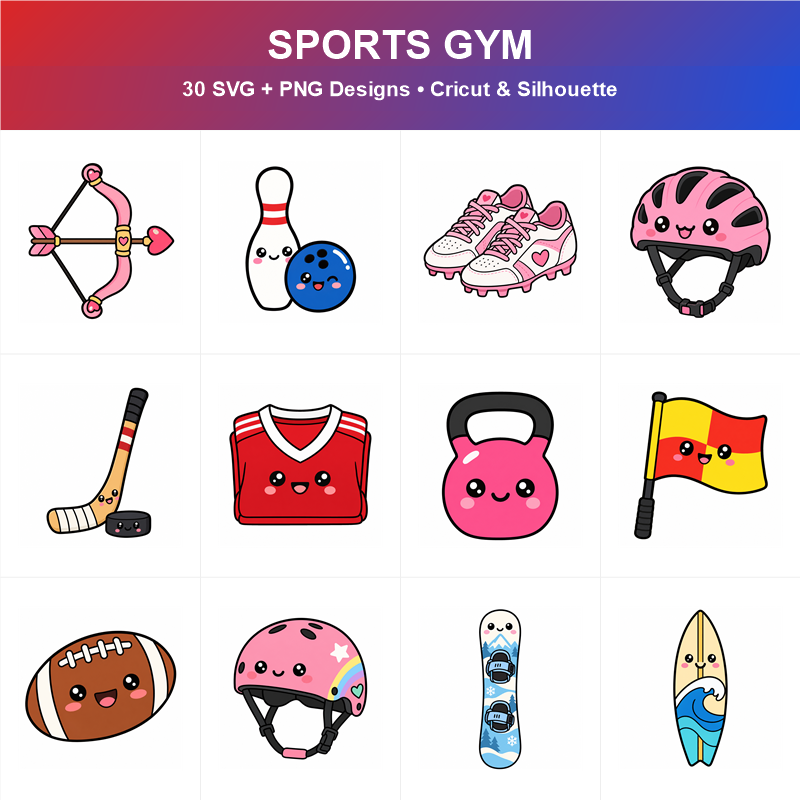 Cute Sports Gym SVG Bundle - 30 Designs | SVG PNG DXF for Cricut