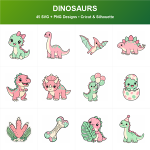 Cute Dinosaurs SVG bundle included in the Mega Bundle