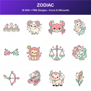 Cute Zodiac SVG bundle included in the Mega Bundle