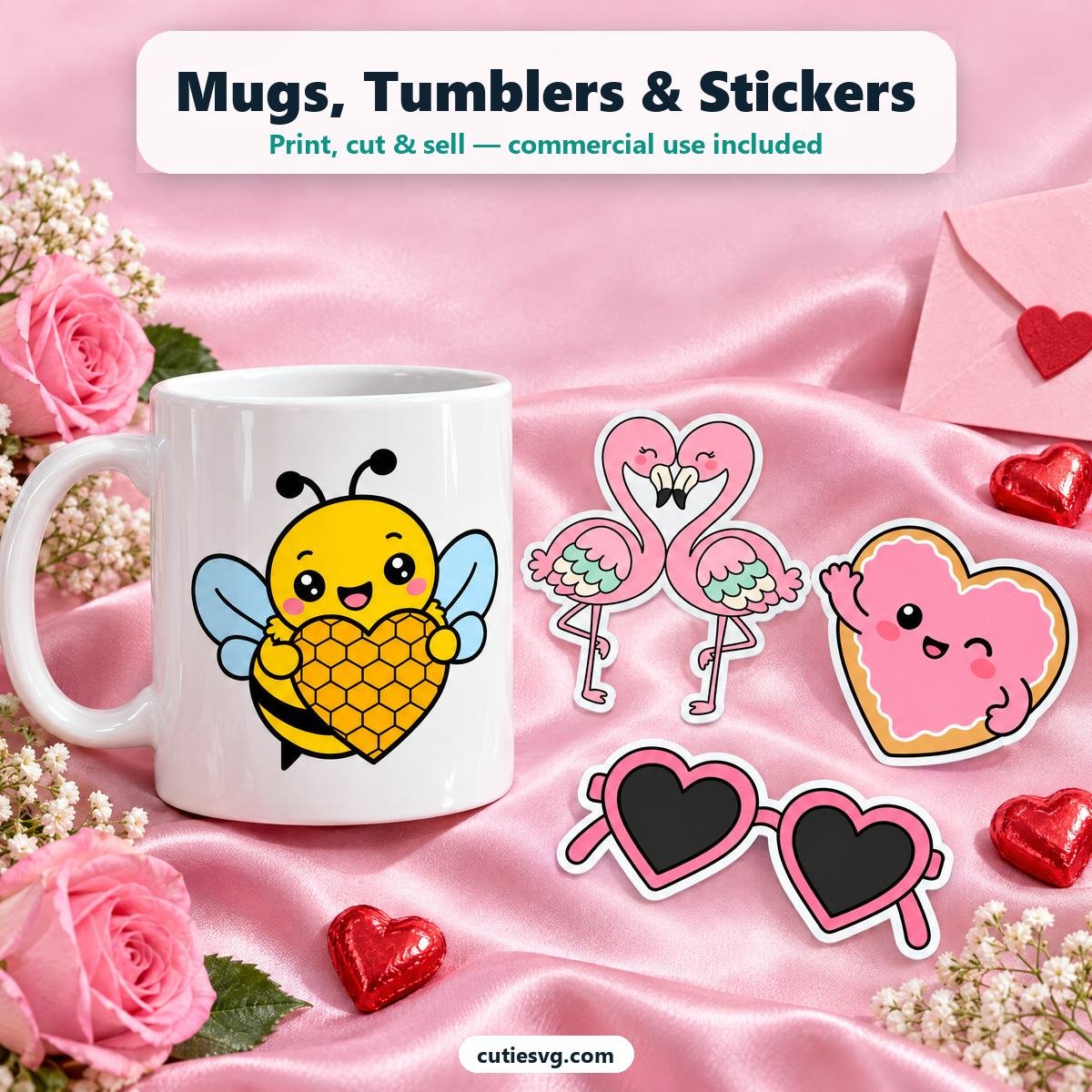 Cute Valentine SVG mug and stickers