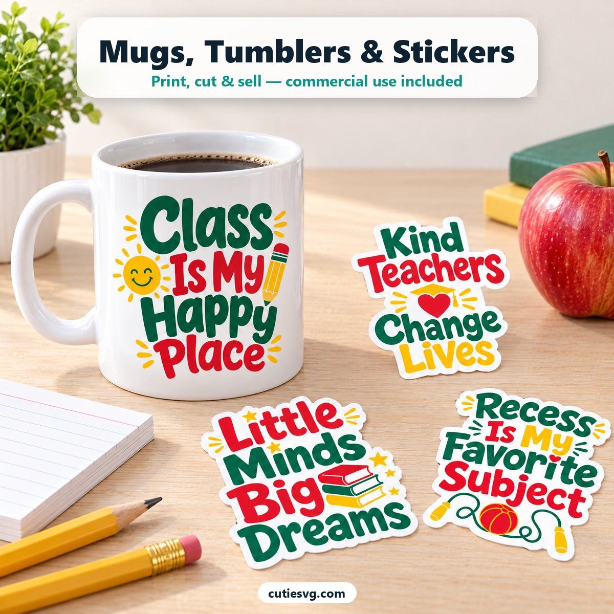 Cute Teacher Text SVG mug and stickers