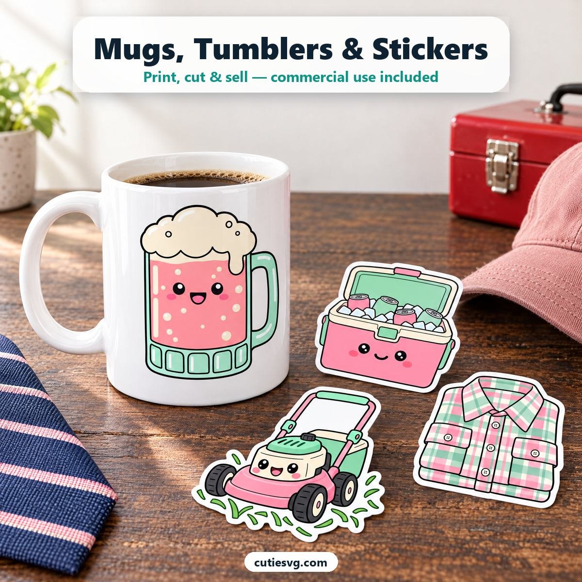 Cute Fathers Day SVG mug and stickers