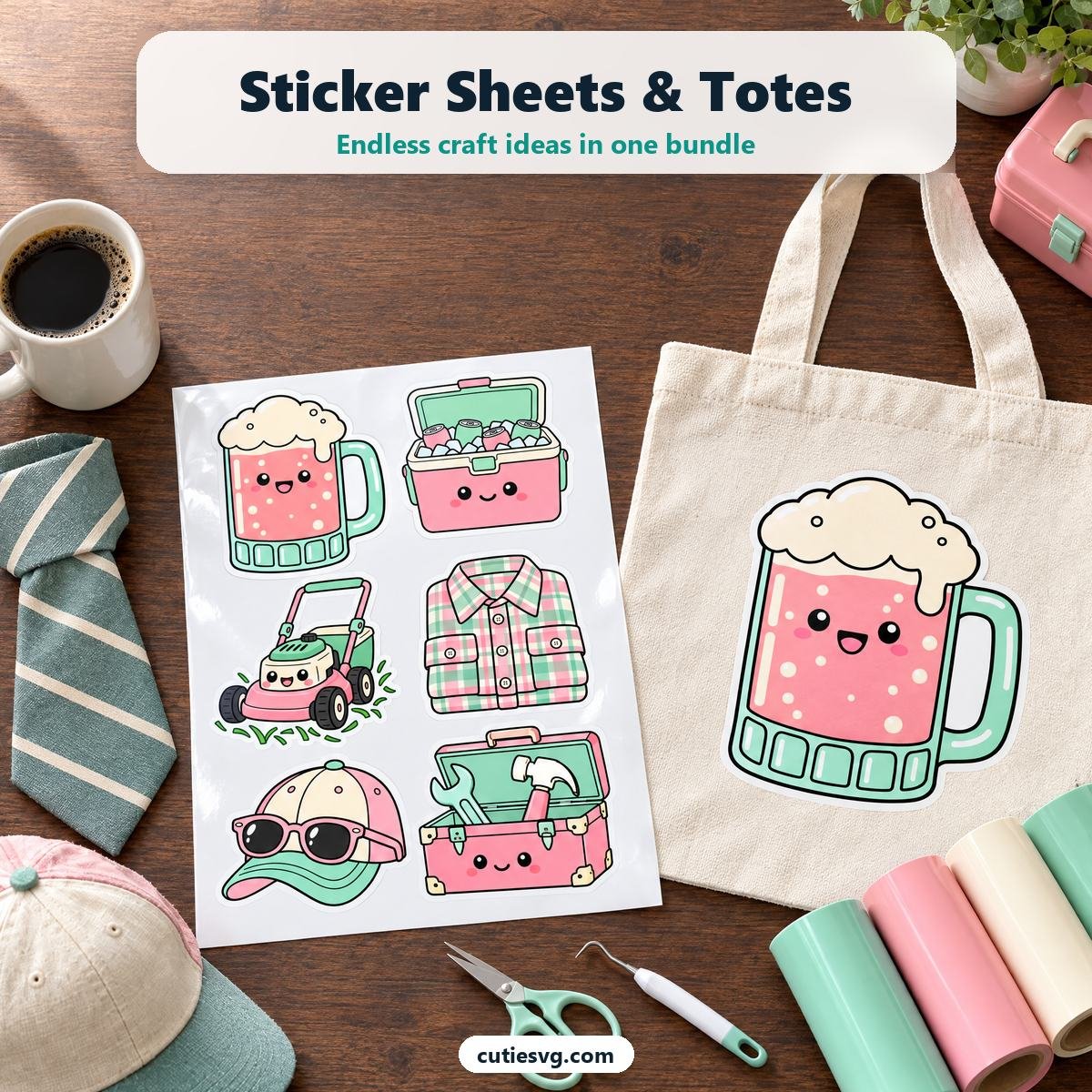 Cute Fathers Day SVG sticker sheet and tote bag