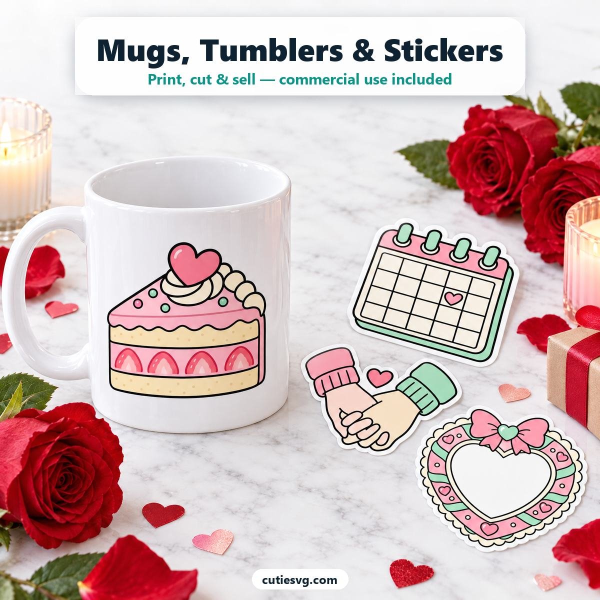 Cute Anniversary SVG mug and stickers