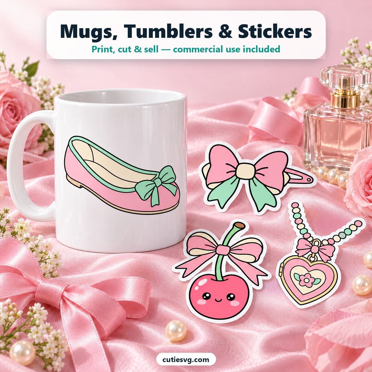 Cute Coquette SVG mug and stickers