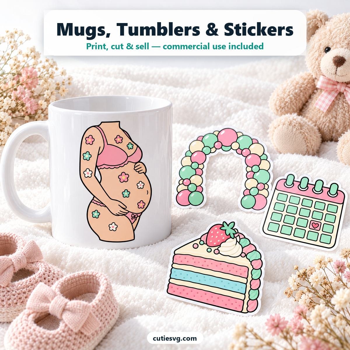 Cute Baby Announcement SVG mug and stickers