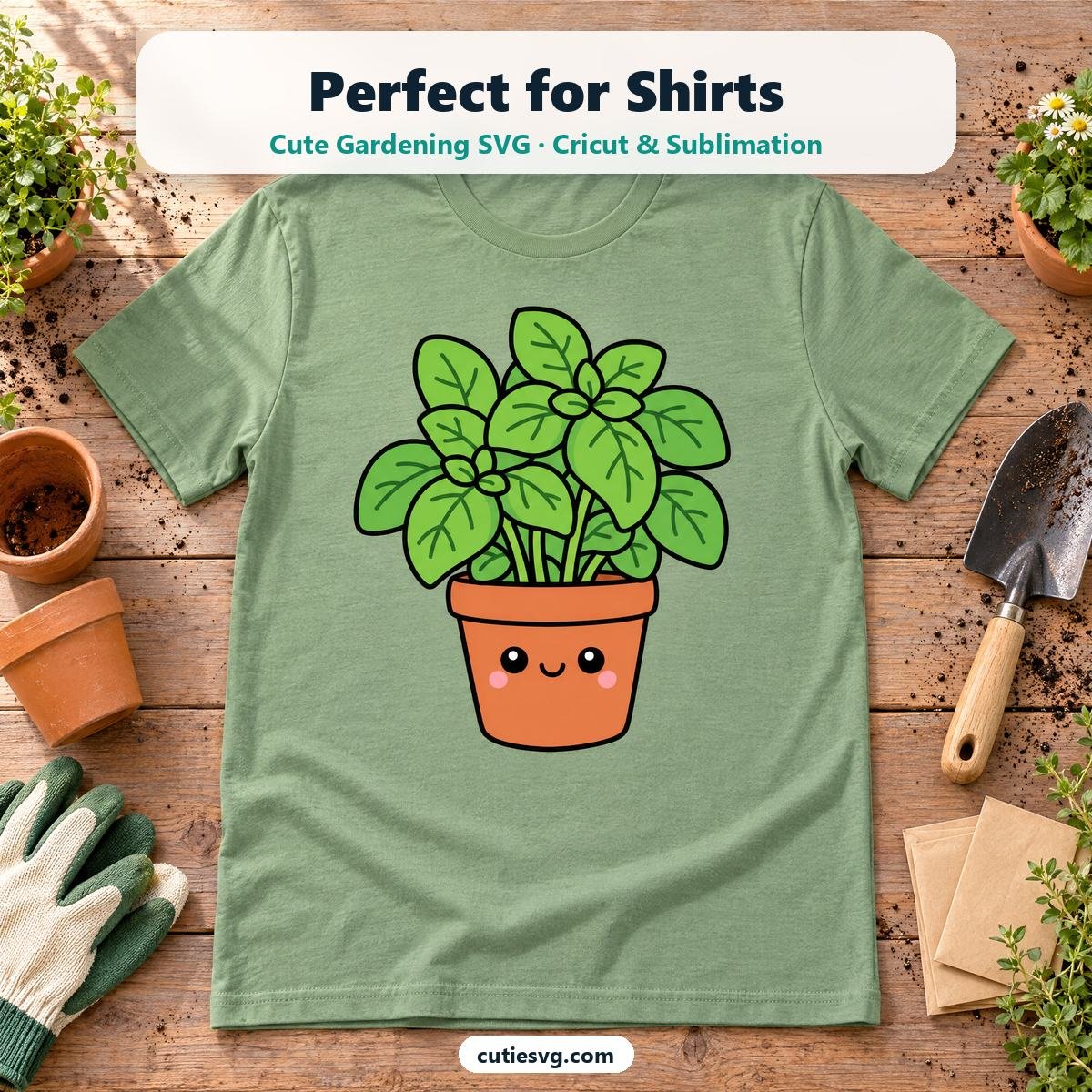 Cute Gardening SVG on a t-shirt