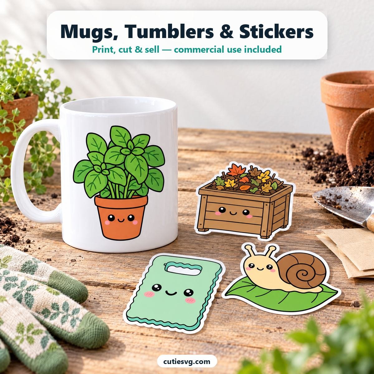 Cute Gardening SVG mug and stickers