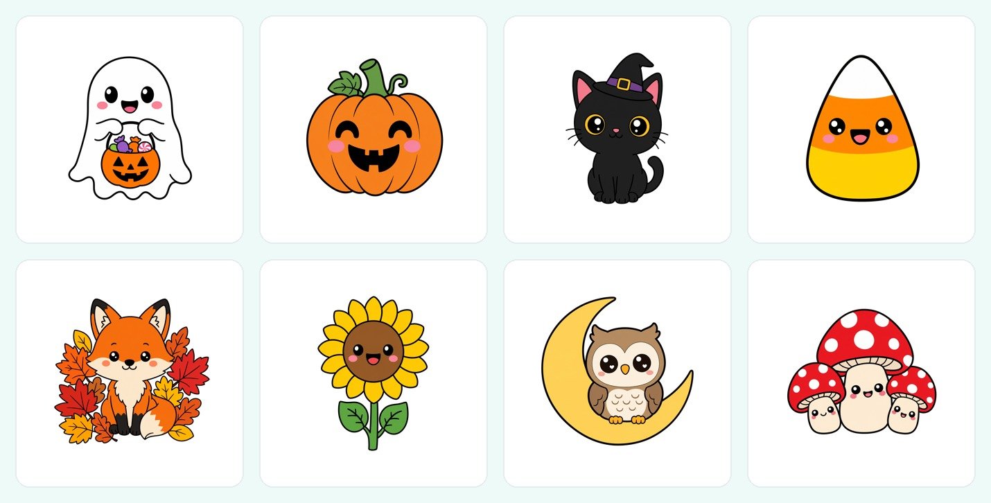Sample of cute Halloween and Fall SVG designs in the bundle