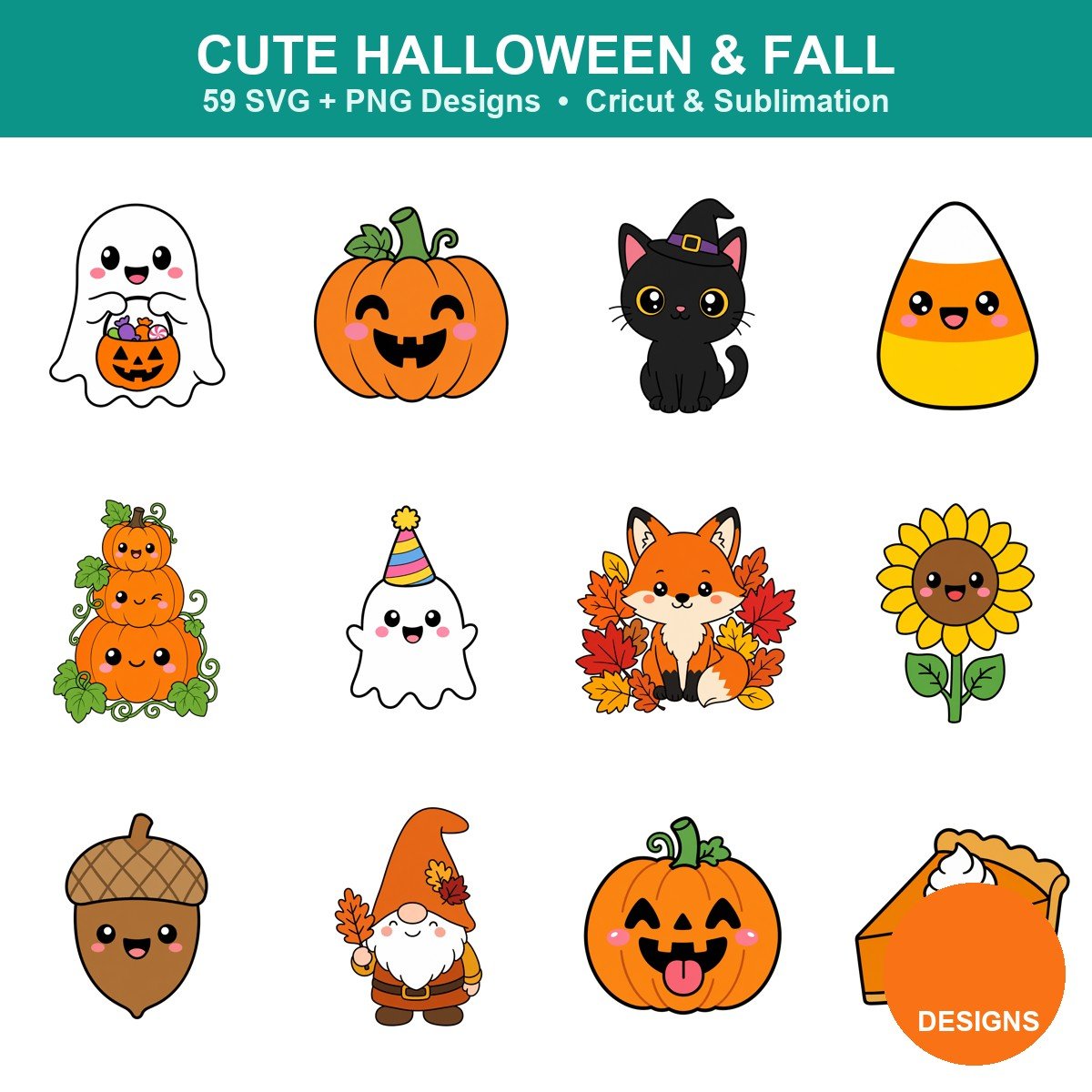Cute Halloween and Fall SVG Bundle - 59 cute designs for Cricut